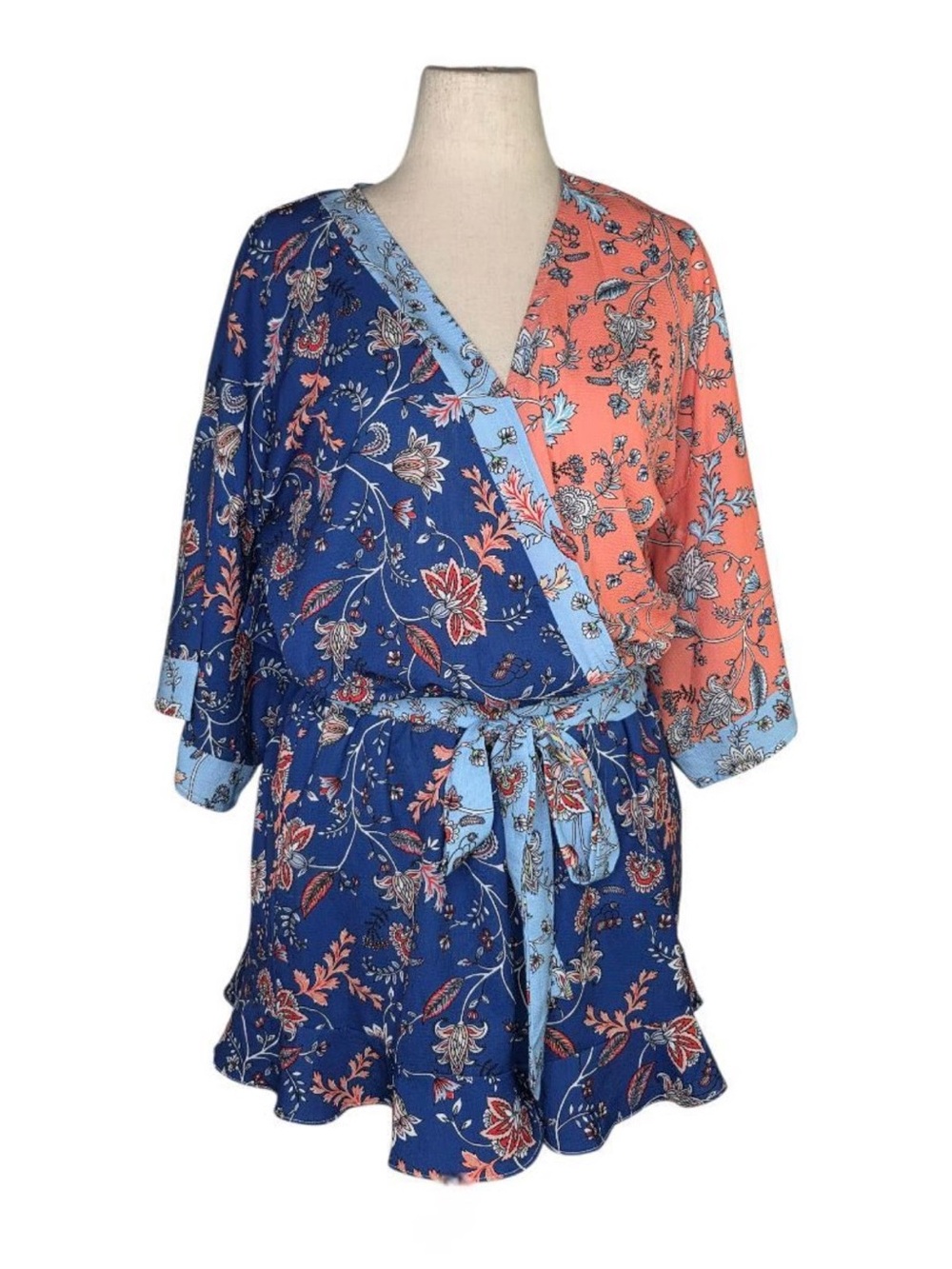 Umgee Floral Romper Boho Flutter Sleeve Ruffle Back Size 2X